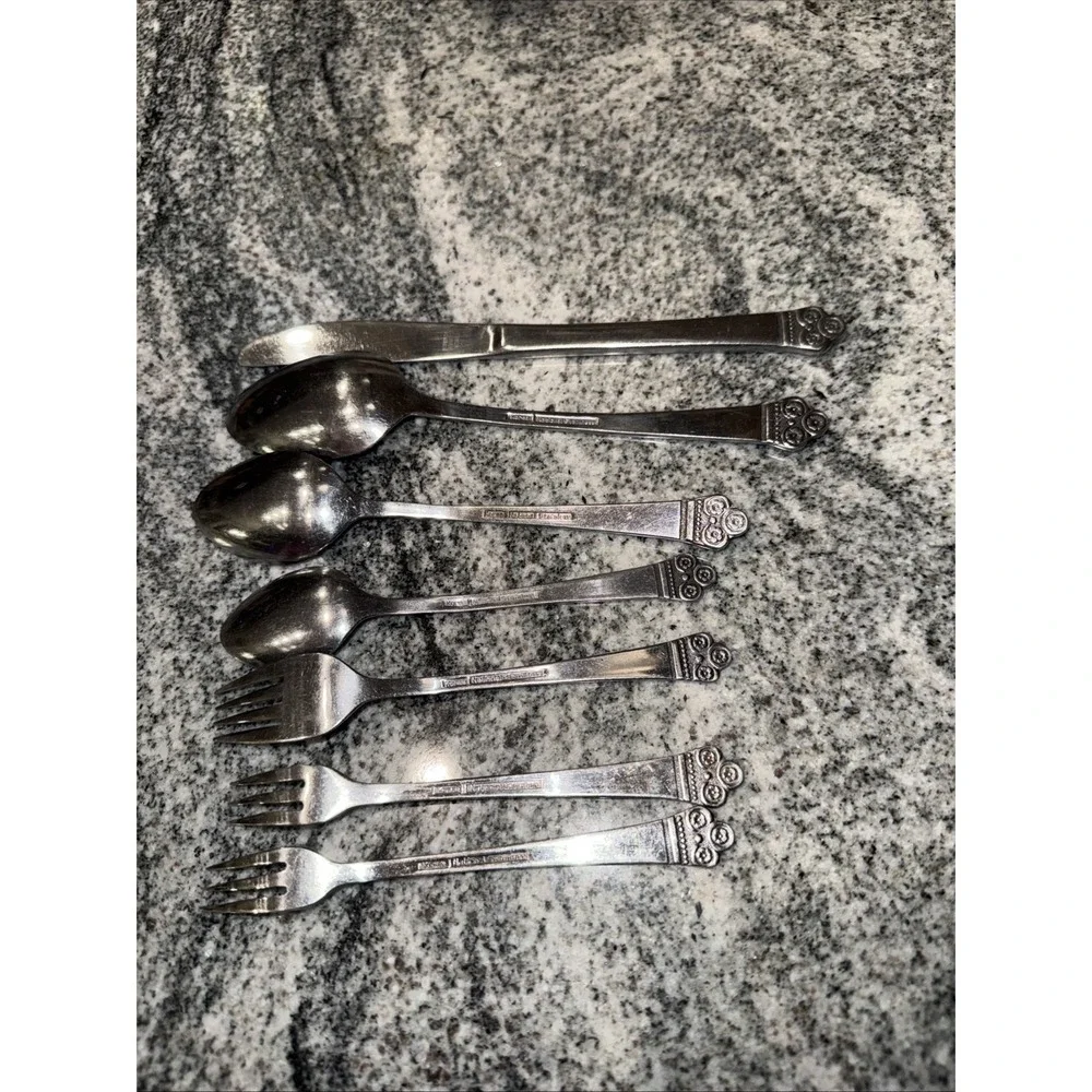 7 Pcs National Stainless Korea Flatware Costa Mesa‎ Pattern Flower Dots
